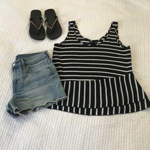 Gap Black & White Striped Tiered Hem Crop Tank